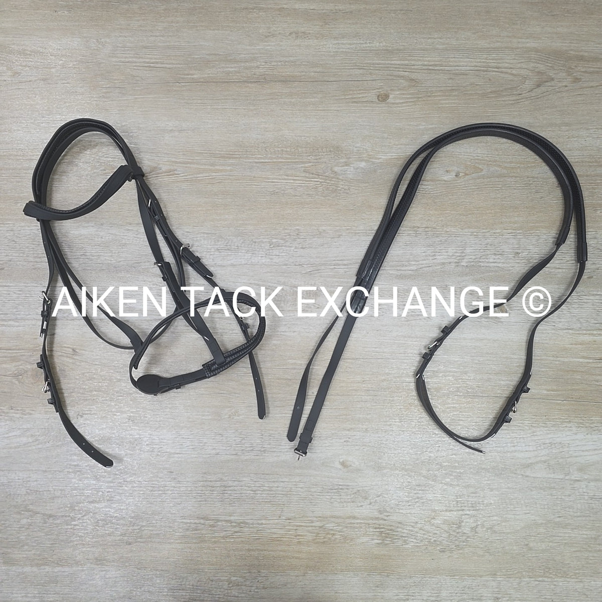 Biothane Bridle with Matching Rubber Grip Reins, Black, Size Large