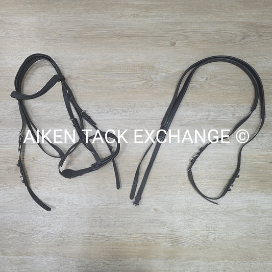 Biothane Bridle with Matching Rubber Grip Reins, Black, Size Large
