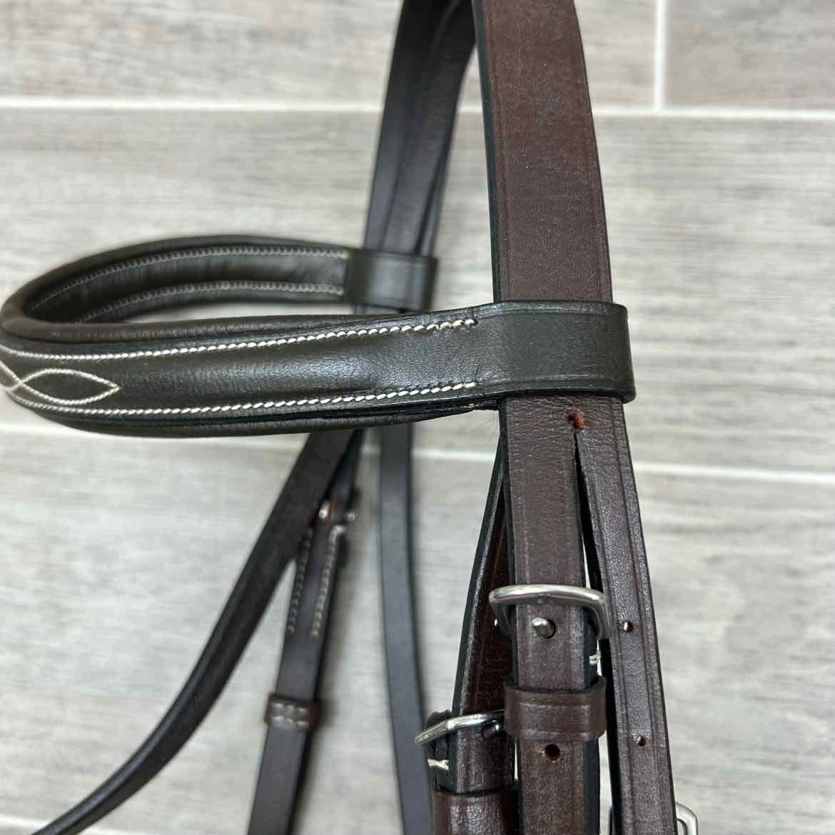 Fancy Stitched Bridle with Matching Laced Reins, Brown, Size Pony