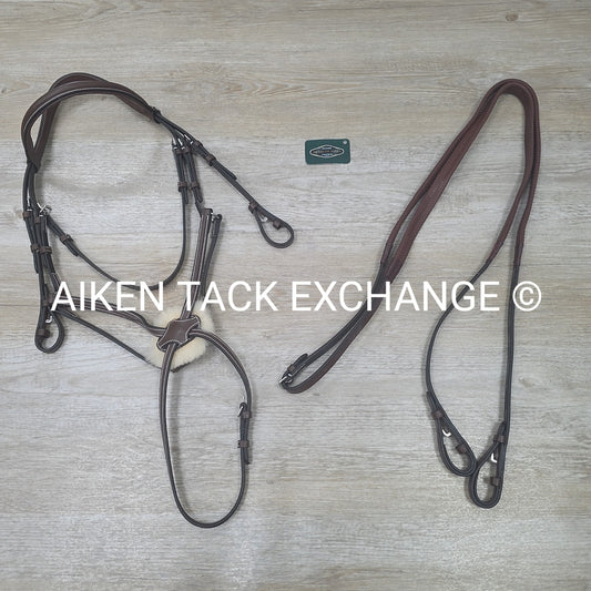 HDR Pro Mono Crown Figure 8 Bridle with Rubber Reins, Australian Nut, Size Cob