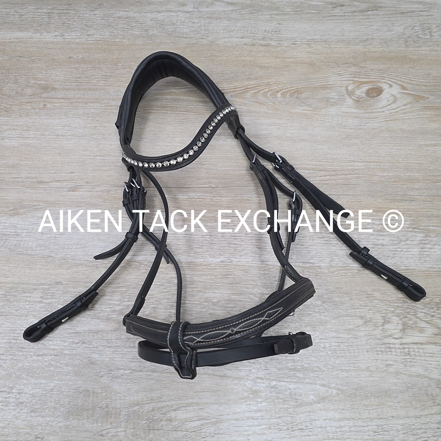 CWD Anatomic French Noseband Bridle with Fancy Stitching & Bling Browband, Black