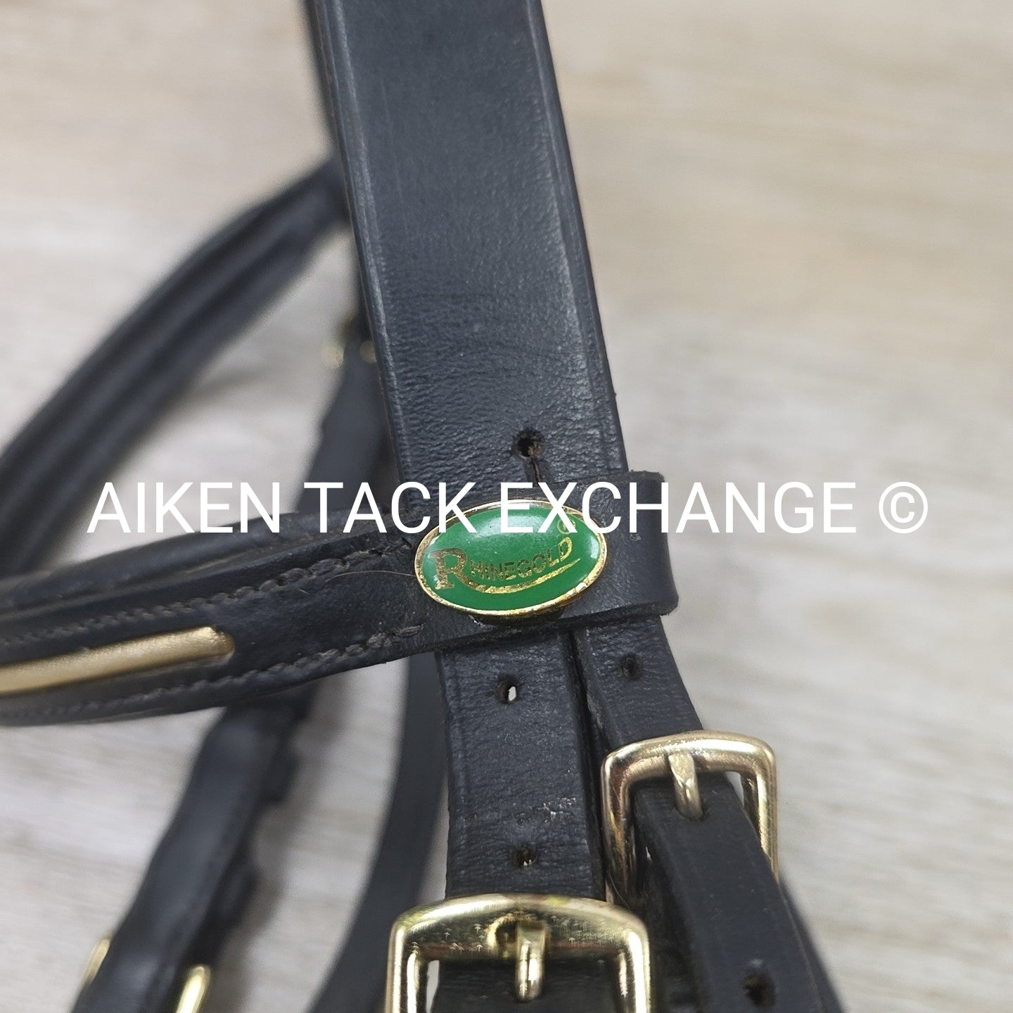 Rhinegold Flash Dressage Bridle with Matching Rubber Reins, Black with Gold, Siz