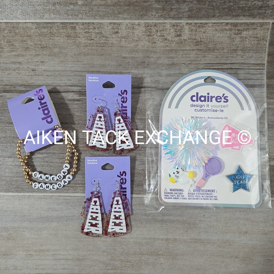 Claire's Game Day Bundle - 2 Pairs of Earrings, 2 Bracelets, 3D Stickers