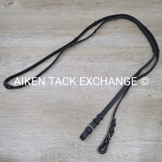 Bobby's English Tack Leather Reins with Hand Stops, Black, 54"