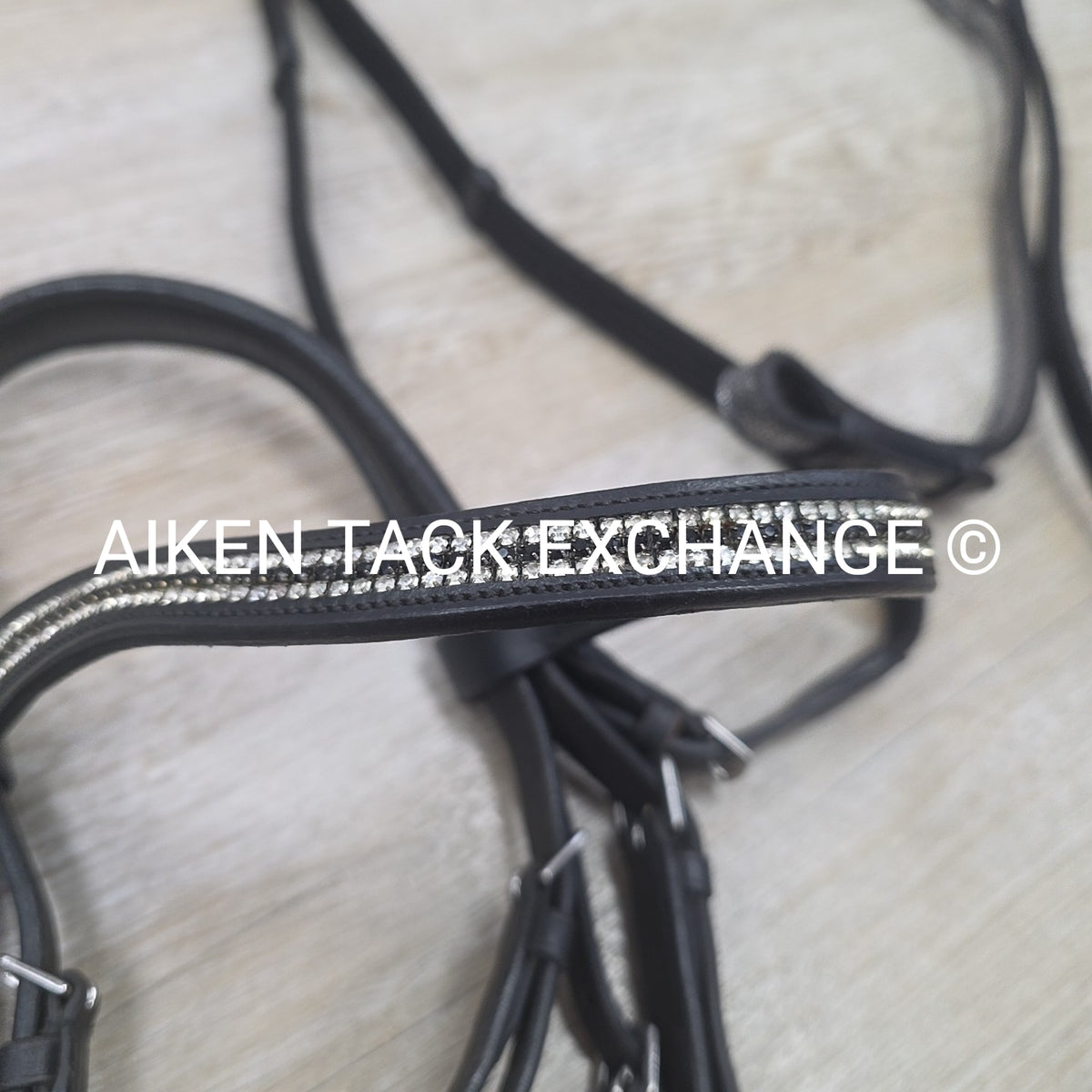 Ovation Dressage Bridle, Missing Flash Strap, with Cotton Web Reins, Black, Full