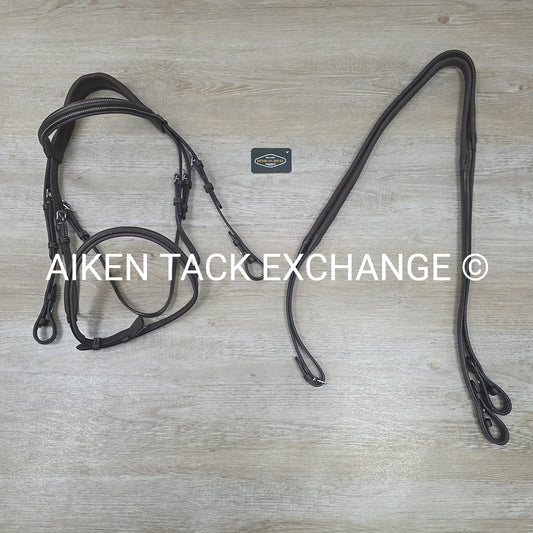 HDR Pro Mono Crown Padded Bridle with Rubber Reins, Havana, Size Cob