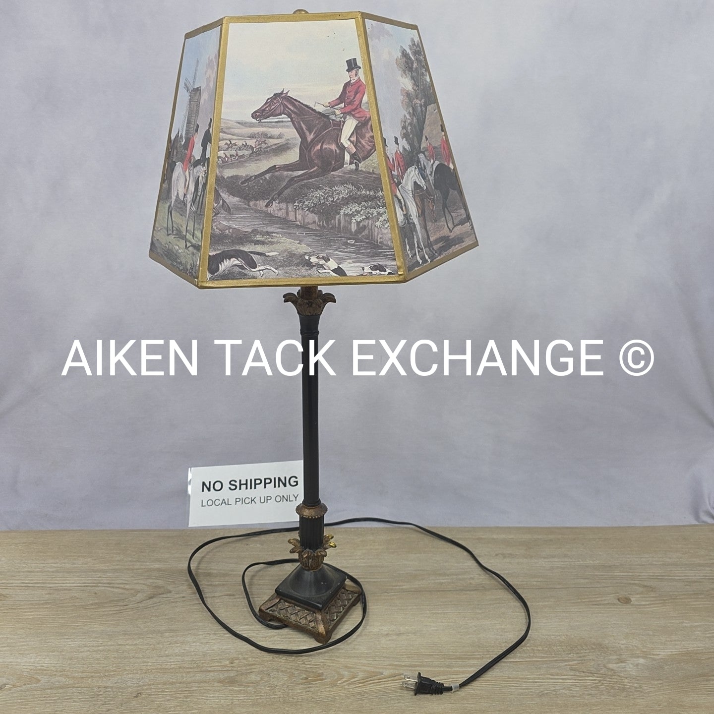 Tall Lamp with Foxhunting Scene
