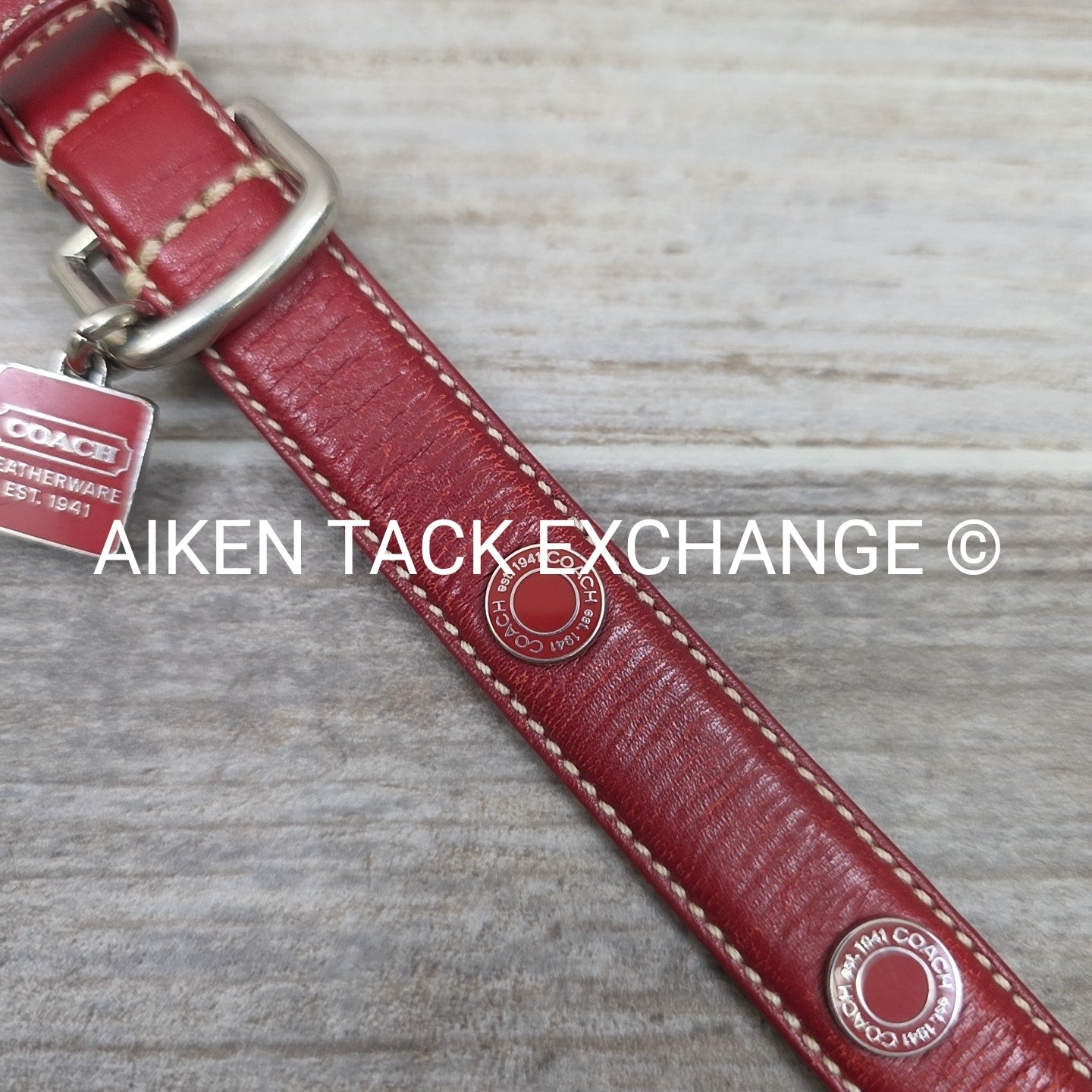 Coach Leather Red Grommet Dog Collar, Size Small