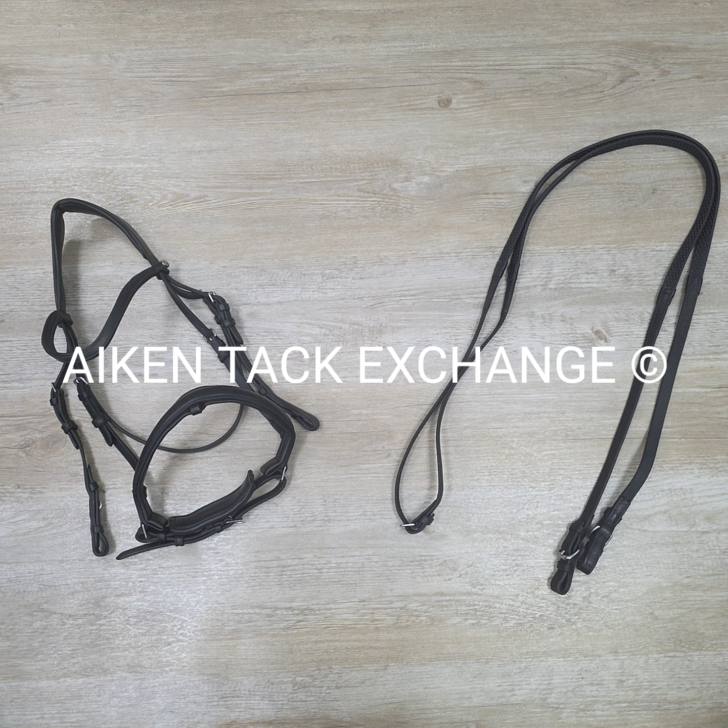Montar Fair Snaffle Bridle, Missing Flash Strap, Rubber Reins, Black, Size Cob