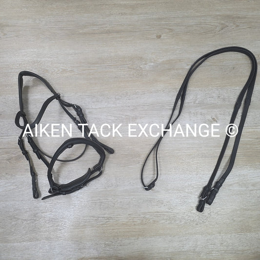 Montar Fair Snaffle Bridle, Missing Flash Strap, Rubber Reins, Black, Size Cob