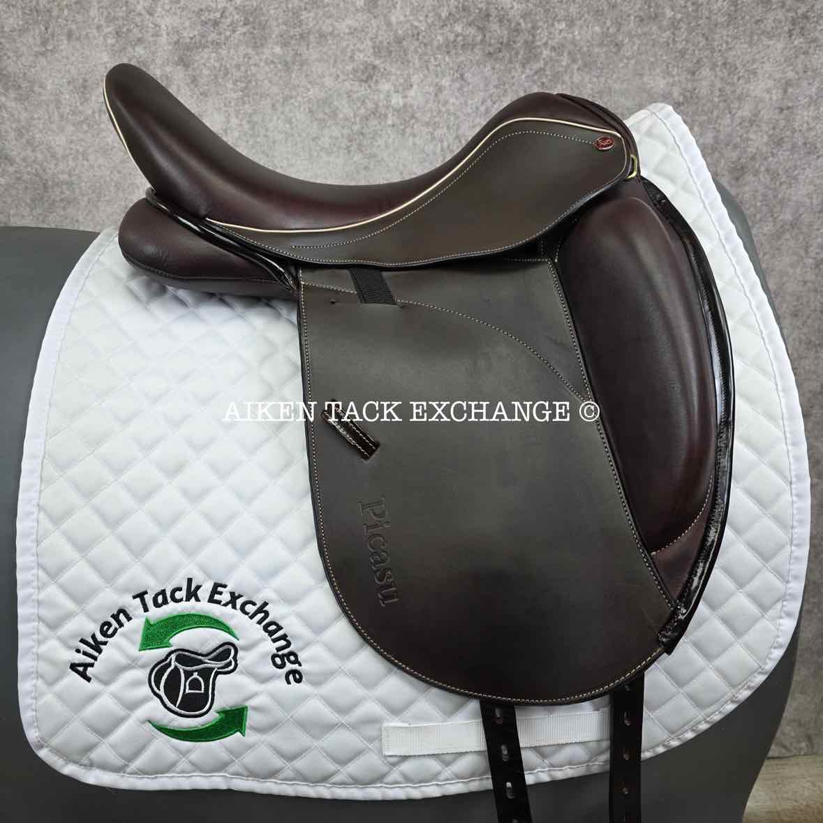 2022 MaxFlex Picasu Monoflap Dressage Saddle, 18" Seat, Flex Tree - Wide Fit (Adjustable), Wool Flocked Pony Panels