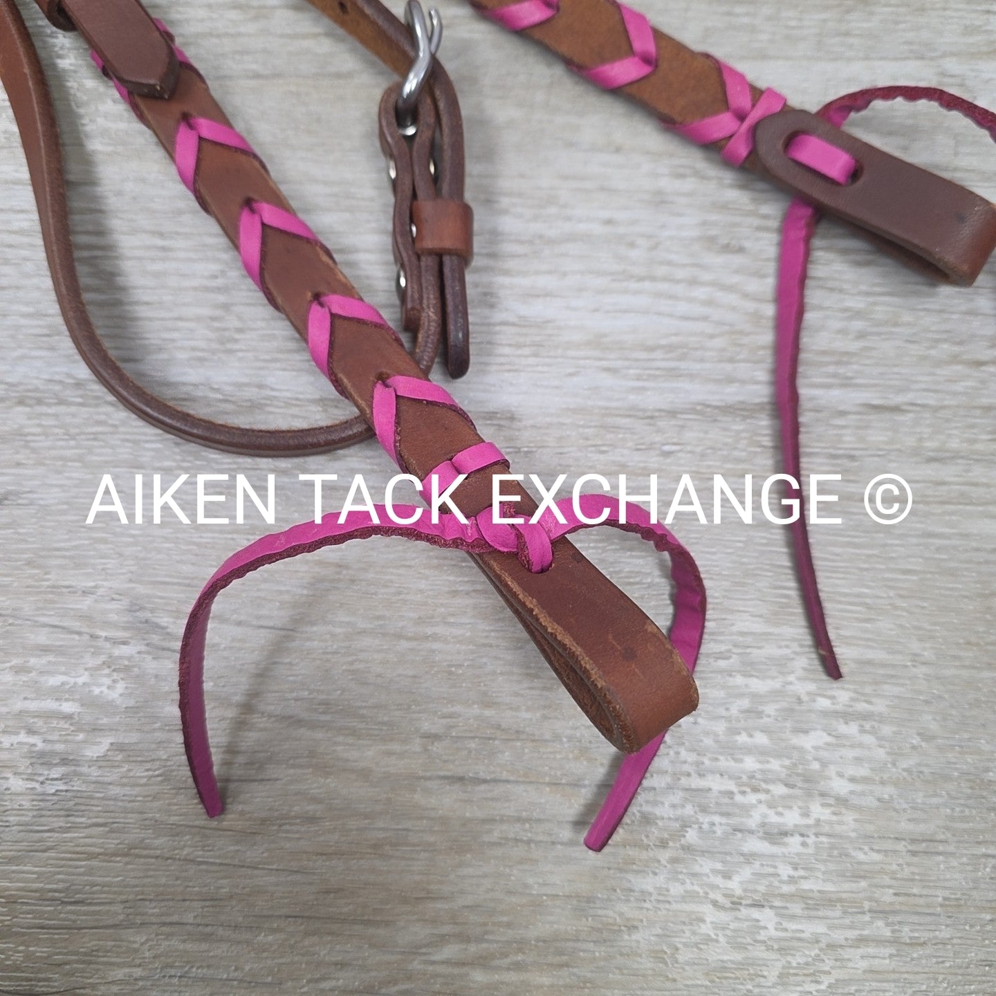 Rafter T Ranch Company Pink Plaited Browband Headstall with Matching Reins