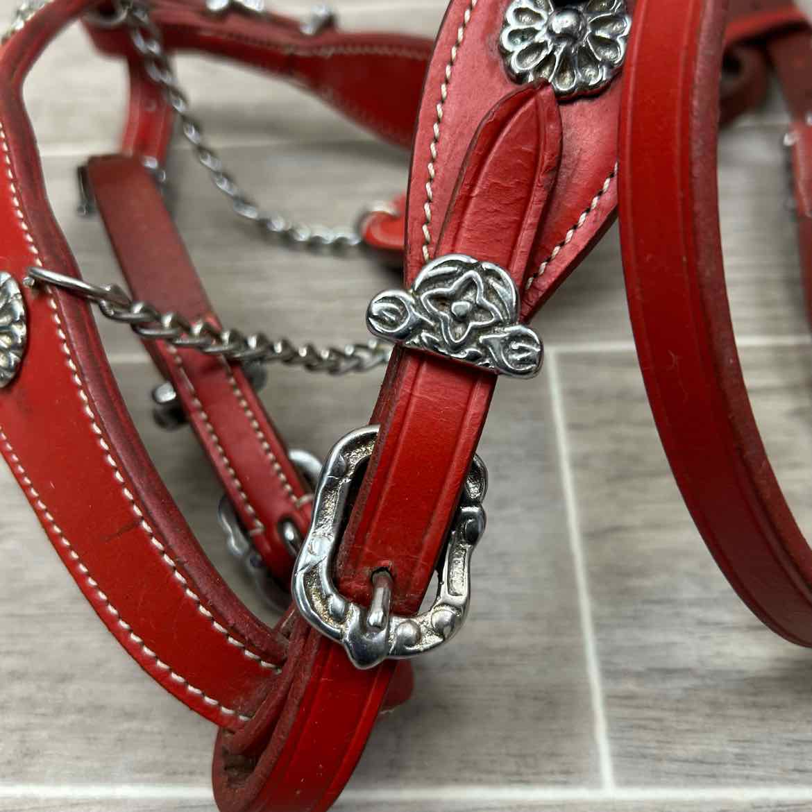 Baroque Style Bridle with Matching Reins, Red, Size Cob