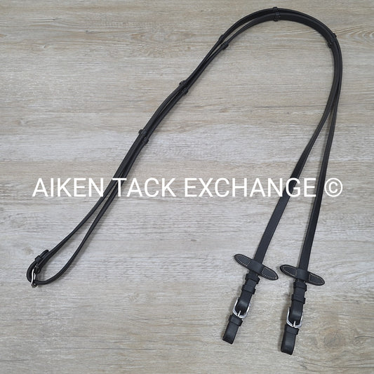 Leather Reins with Hand Grips, Black, 58"