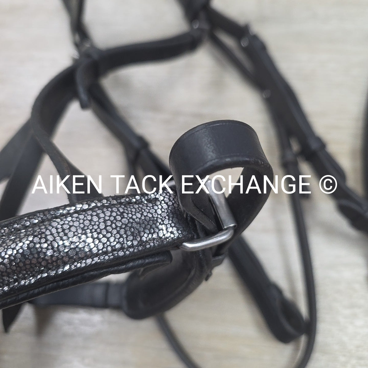 Ovation Dressage Bridle, Missing Flash Strap, with Cotton Web Reins, Black, Full