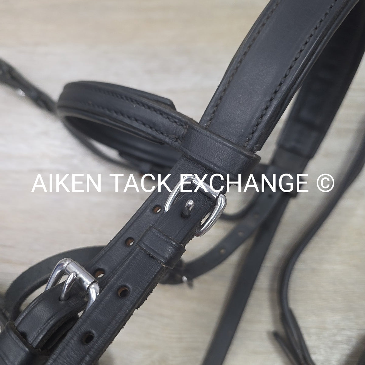 Plain Monocrown Bridle with Red Barn Calf Lined Dressage Reins, Black, Size Full