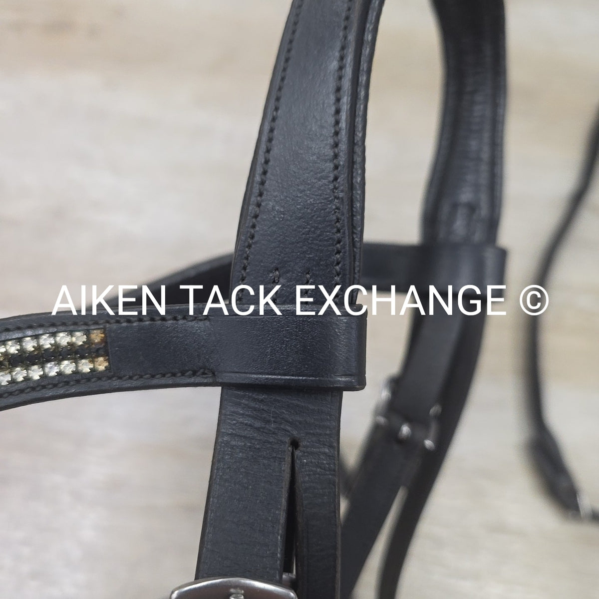 Ovation Dressage Bridle, Missing Flash Strap, with Cotton Web Reins, Black, Full