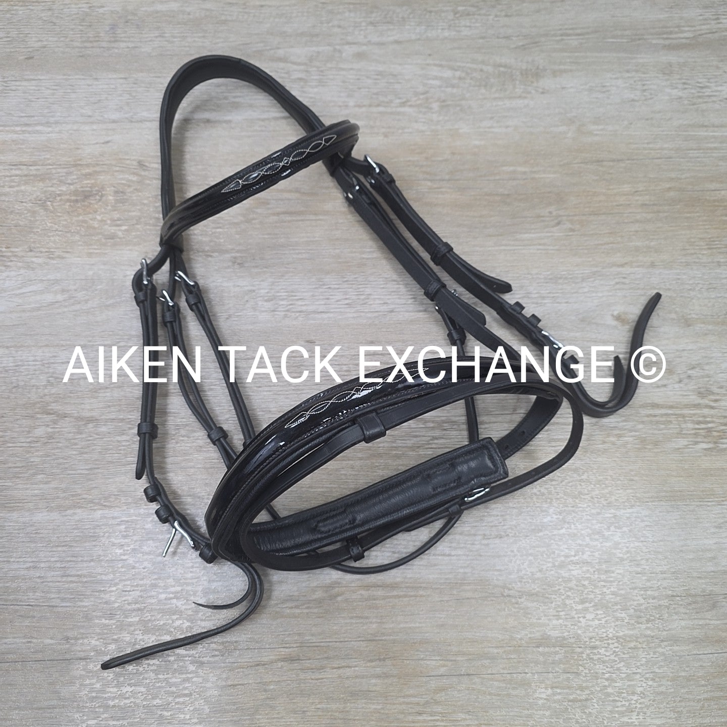 SmartPak Wellfleet Fancy Stitch Patent Monocrown Flash Bridle, No Reins, Black,