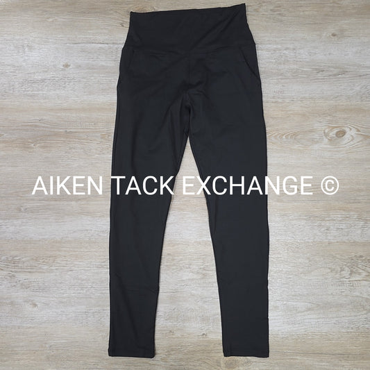 Hi-Rise Athletic Leggings Tights with Pockets, Black, Women's Size L/XL