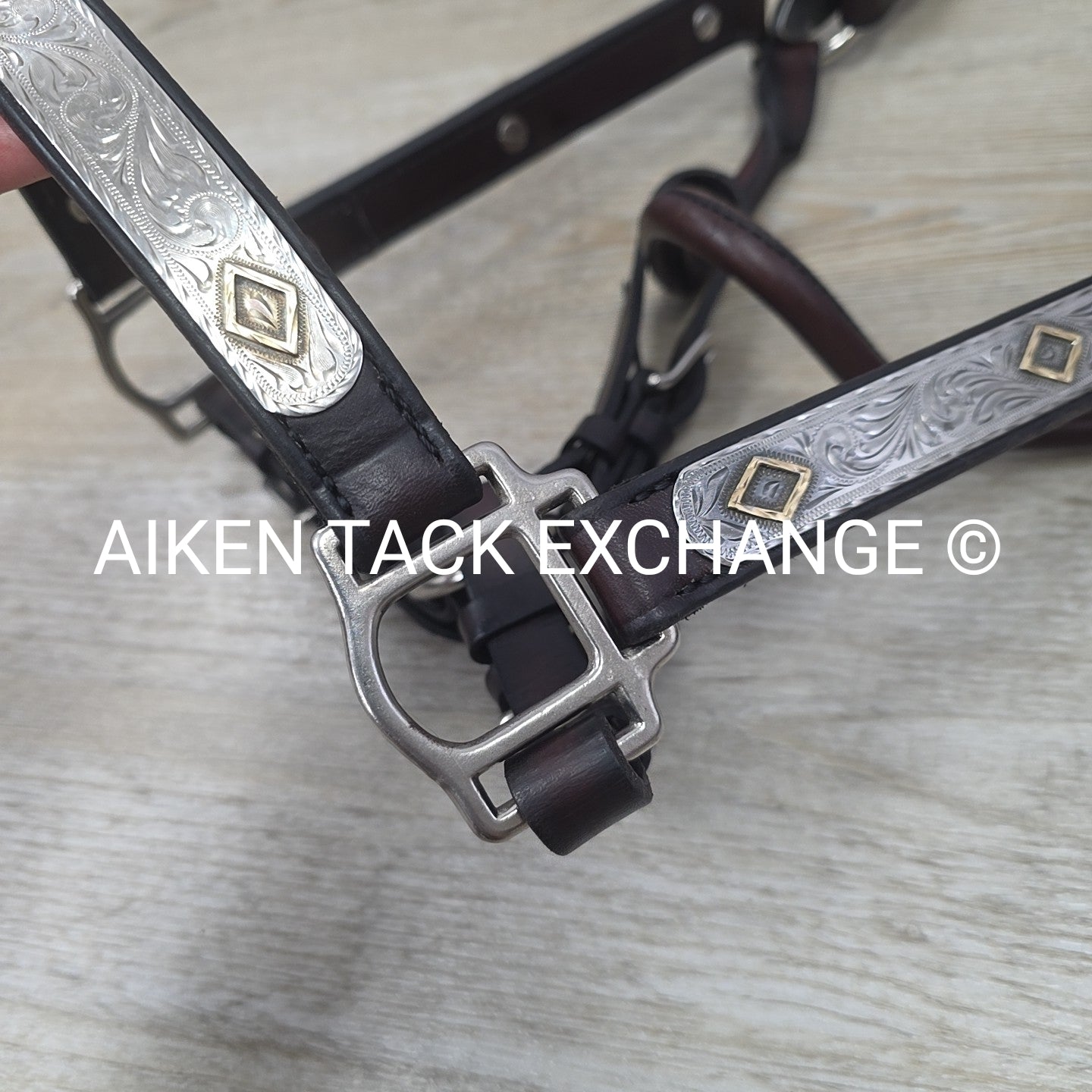 Tory Leather Silver Plated Diamond Show Halter, Size Full