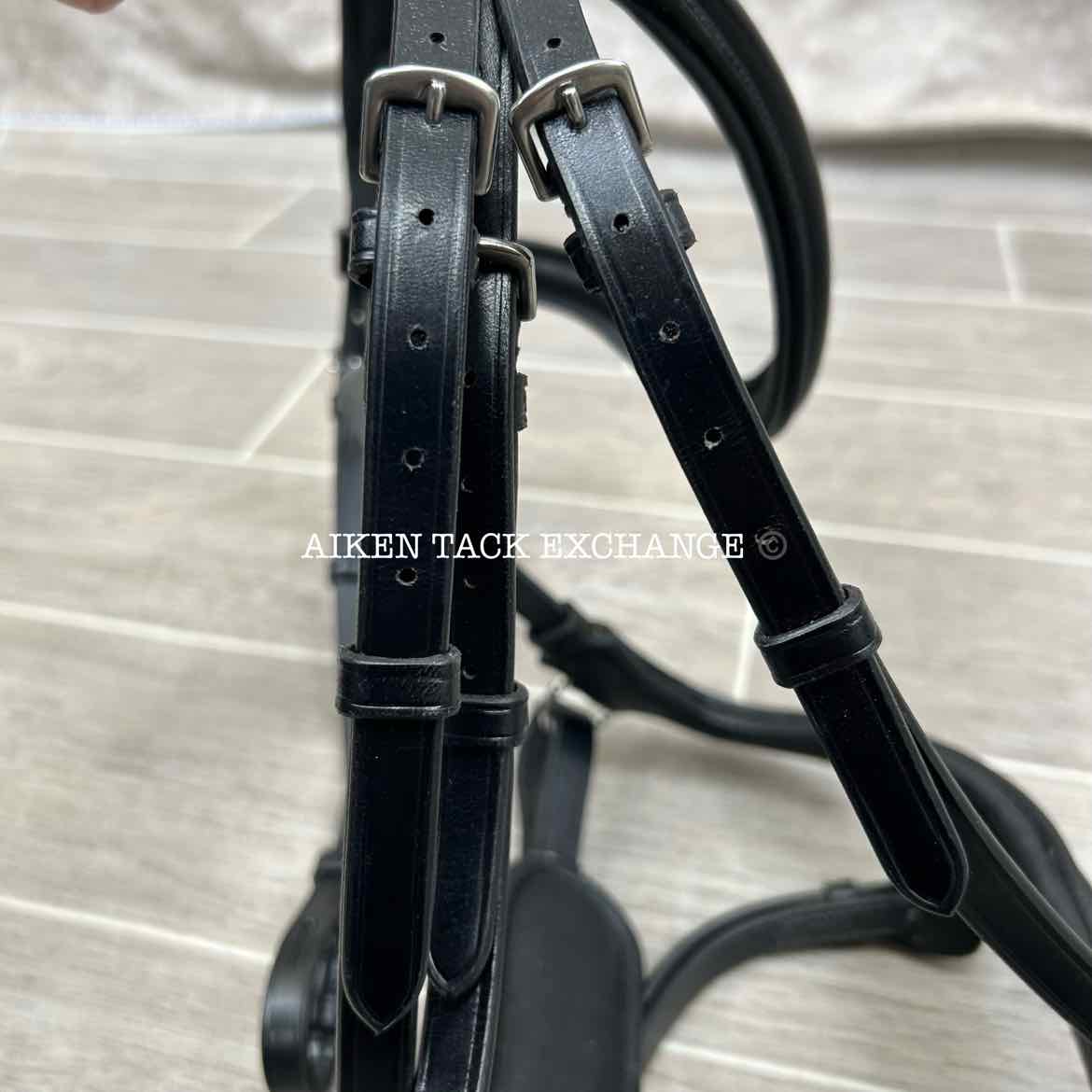 KL Select Red Barn Arena Ergonomic Bridle with Reins, Black, Size Full