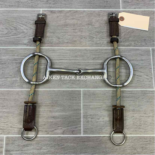 Single Joint Eggbutt Large Ring Polo Gag Bit w/ Rope Cheek Pieces 5.75"