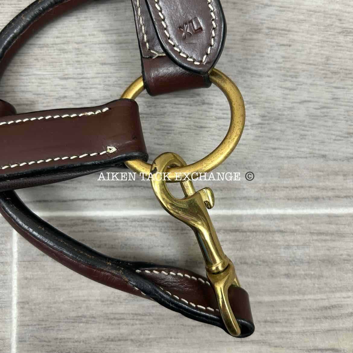 KL Select Black Oak Willow Padded Leather Halter, Brown/Brass, Oversize