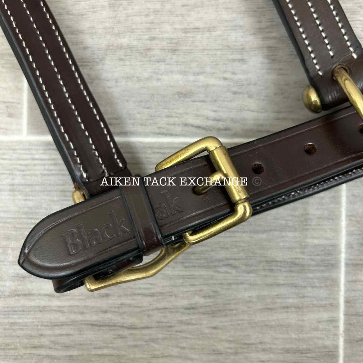 KL Select Black Oak Pine Leather Halter, Brown/Brass, Size Pony