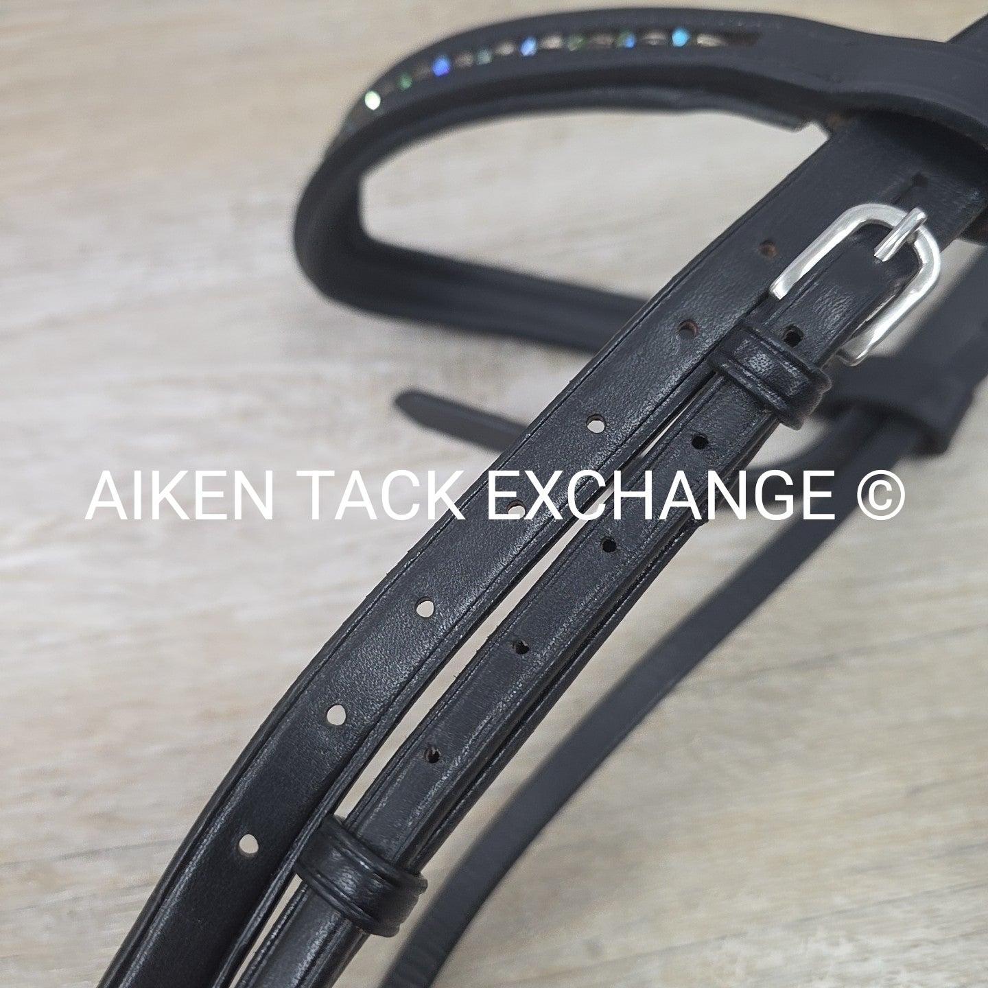 Paris Tack Crown Piece with Curved Beaded Browband, Black, Size Full