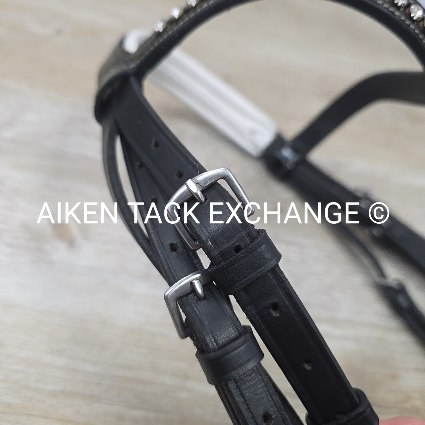 QHP Ahrodite Dressage Bridle with Cotton Web Reins, Black & White, Size Cob