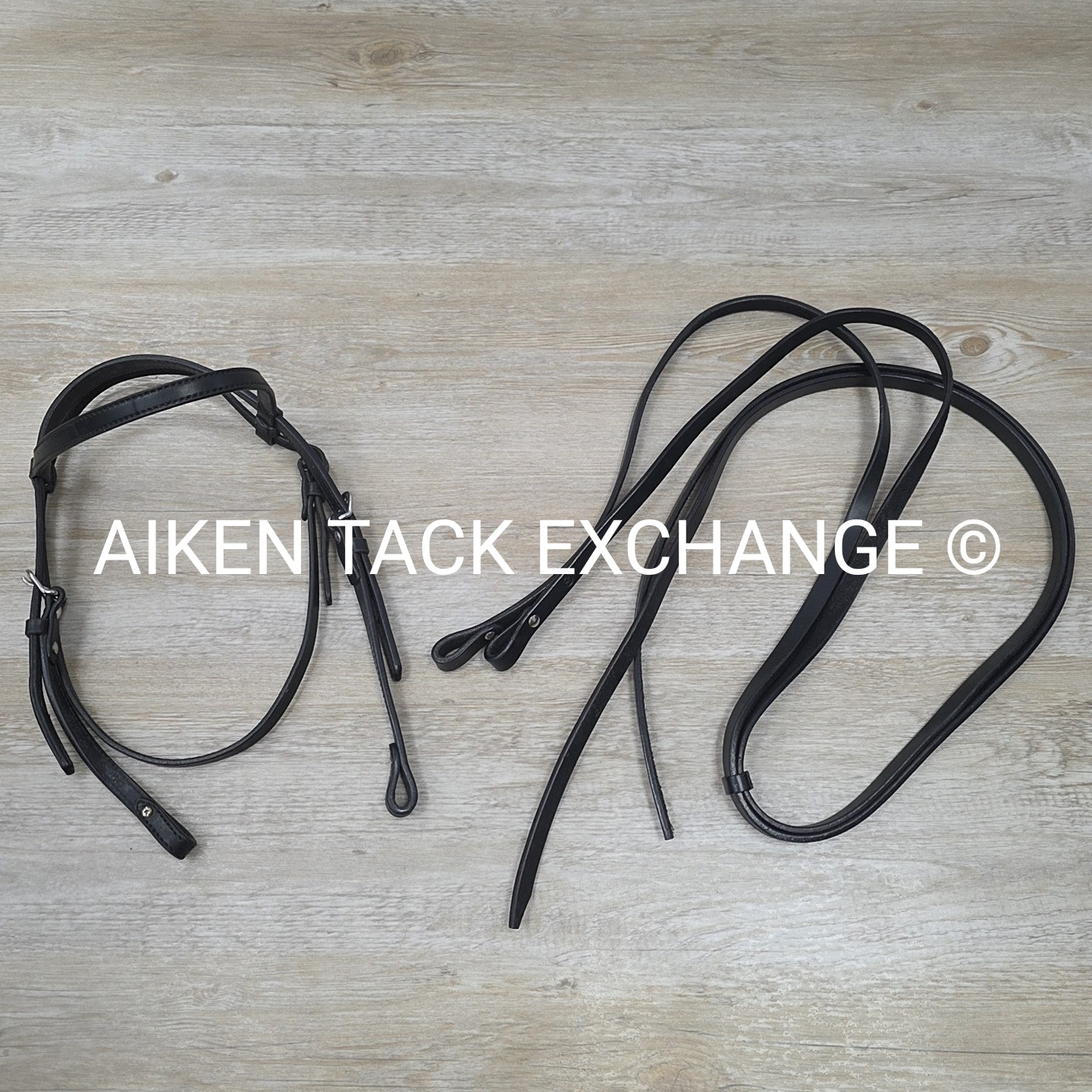 Circle Y Browband Headstall with Reins, Black, Size Full