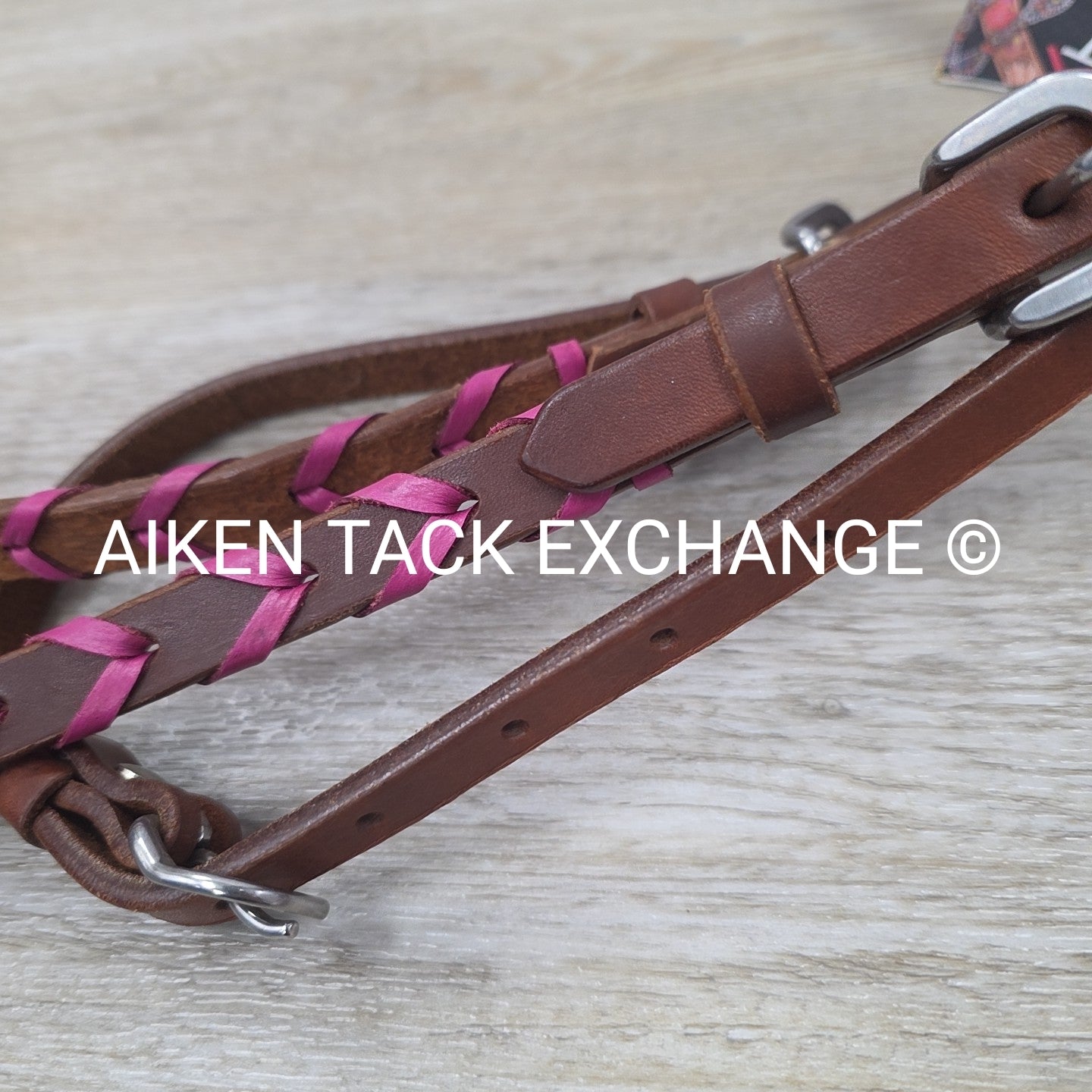 Rafter T Ranch Company Pink Plaited Browband Headstall with Matching Reins