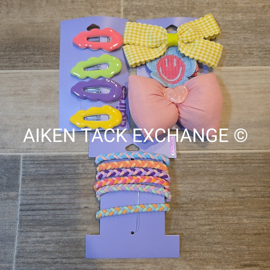 Claire's Hair Bundle - 1 Pack of Hair Ties, 2 Packs of Hair Clips