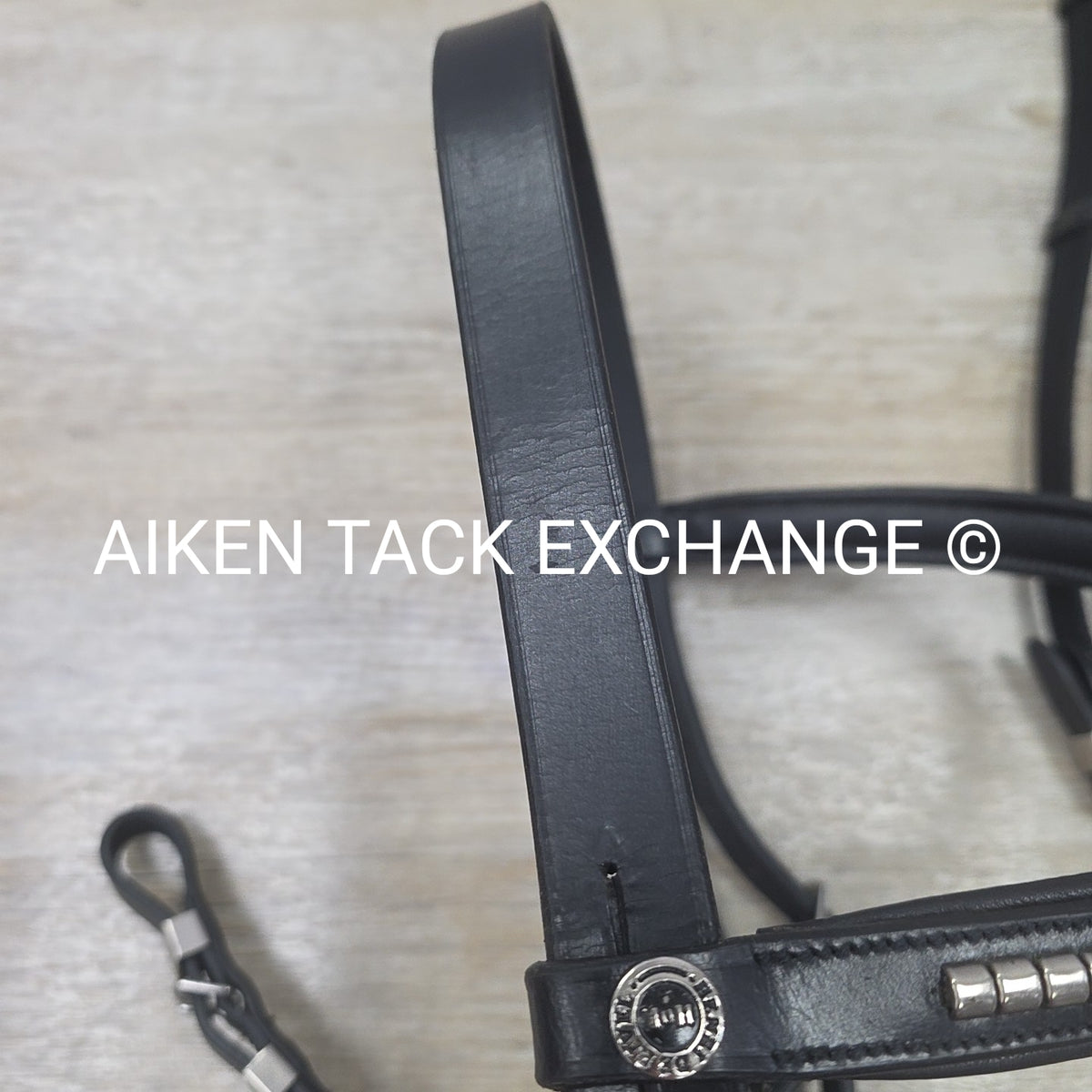 Leather Bridle, No Noseband, with Matching Cotton Web Reins, Black, Oversize