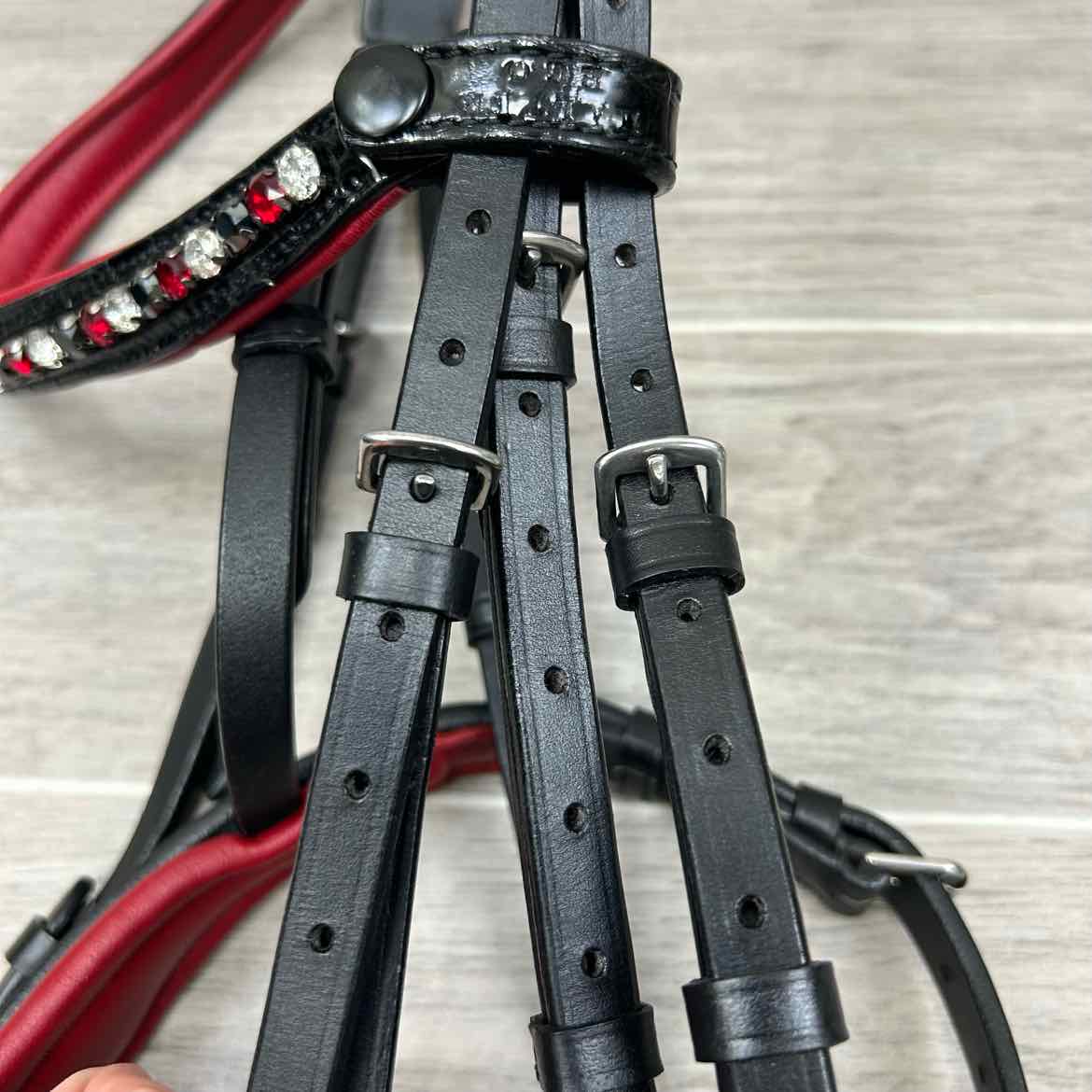 Halter Ego Anatomic Snaffle Bridle with Matching Reins, Black & Red, Size Full