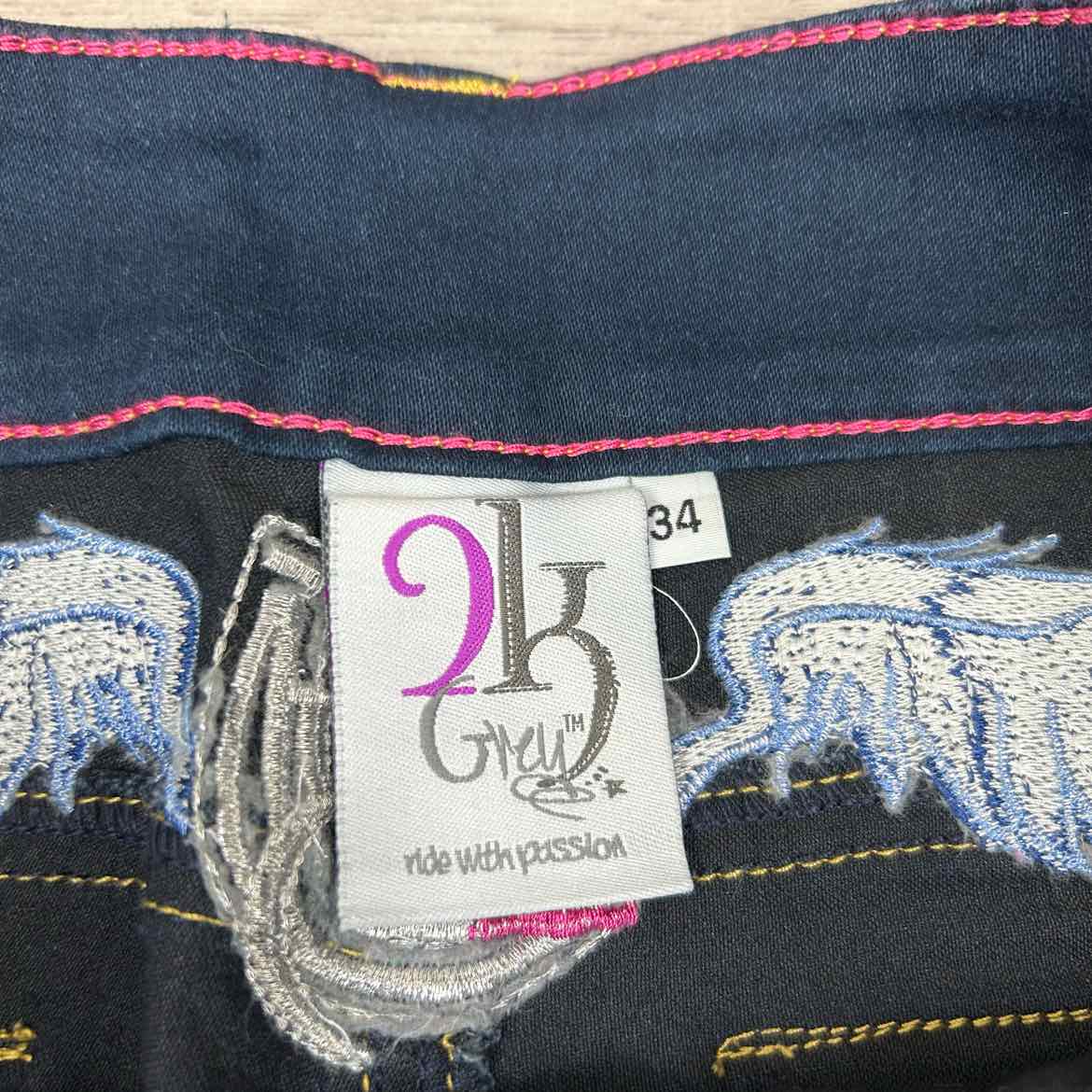 2kGrey Denim Full Seat Breeches, Size 34