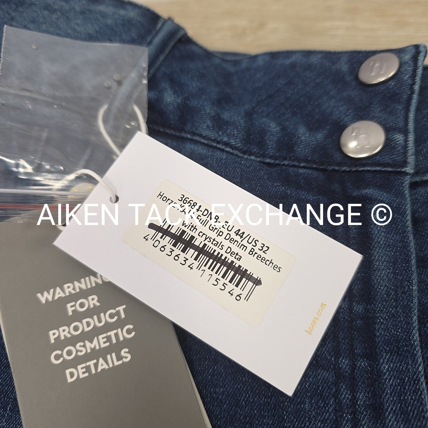 Horze Kaia Crystal Denim Silicone Grip Full Seat Breeches, Size 32