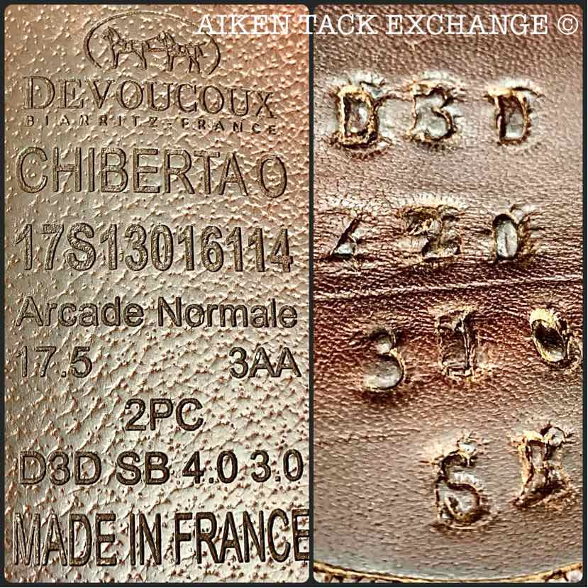 **SOLD** 2017 Devoucoux Chiberta O Monoflap Jump Saddle, 17.5" Seat, 3AA Flap, Medium Wide Tree, D3D Panels, Full Buffalo Leather
