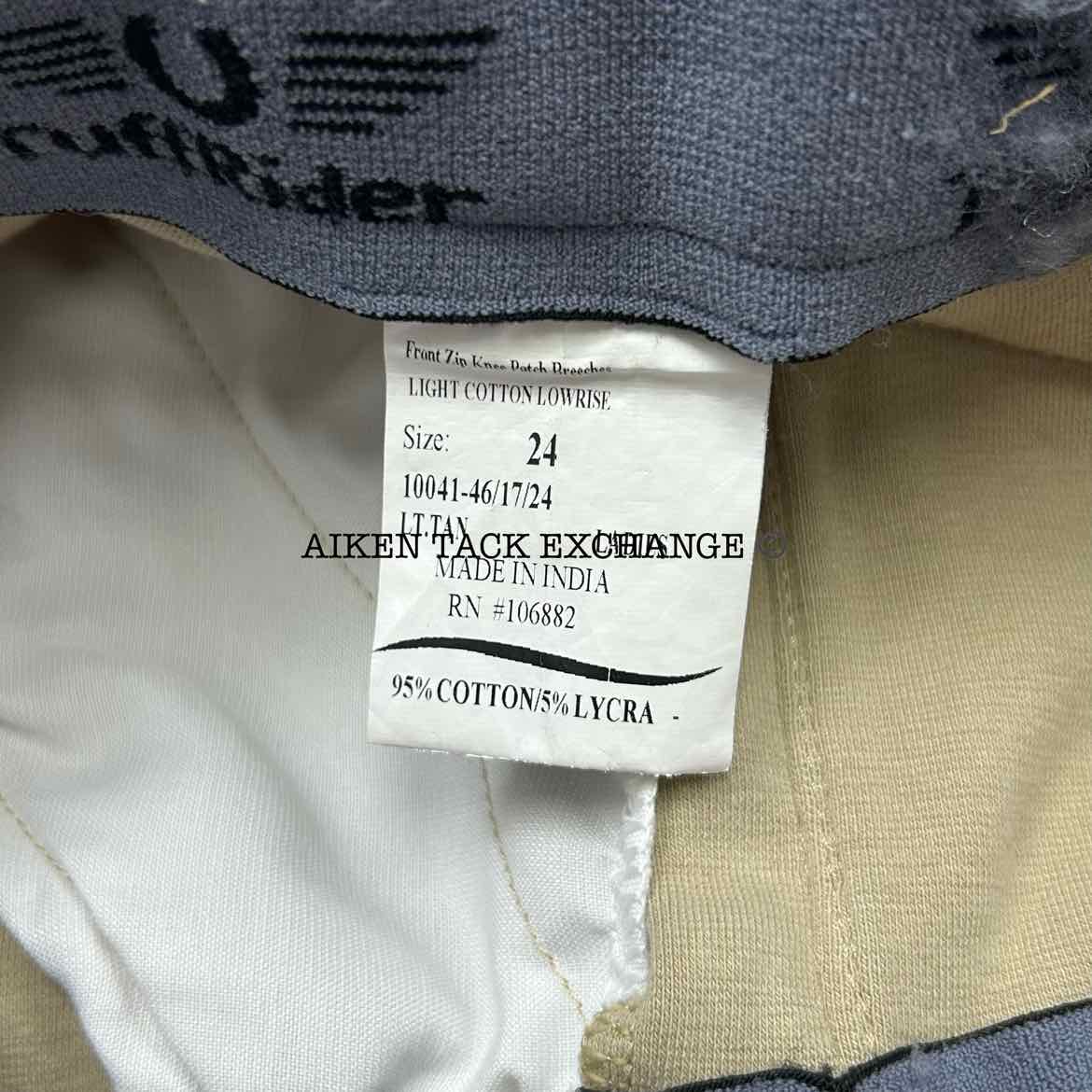 TuffRider Light Cotton Low Rise Knee Patch Breeches, Size 24