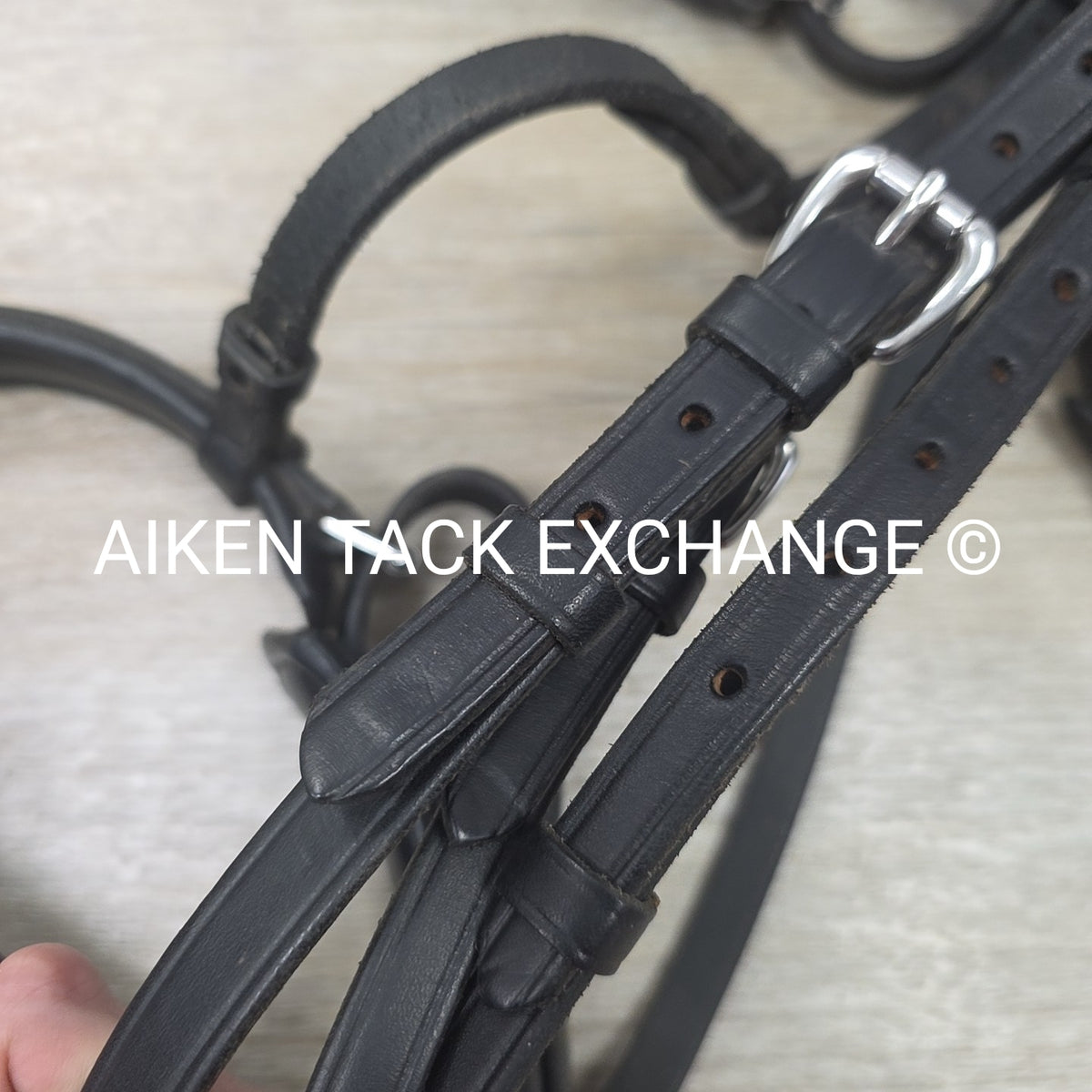 Plain Monocrown Bridle with Red Barn Calf Lined Dressage Reins, Black, Size Full