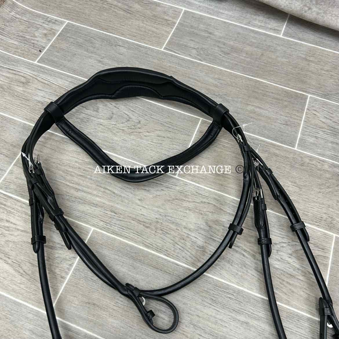 KL Select Flexion Rolled Snaffle Bridle with Reins, Black, Size Full