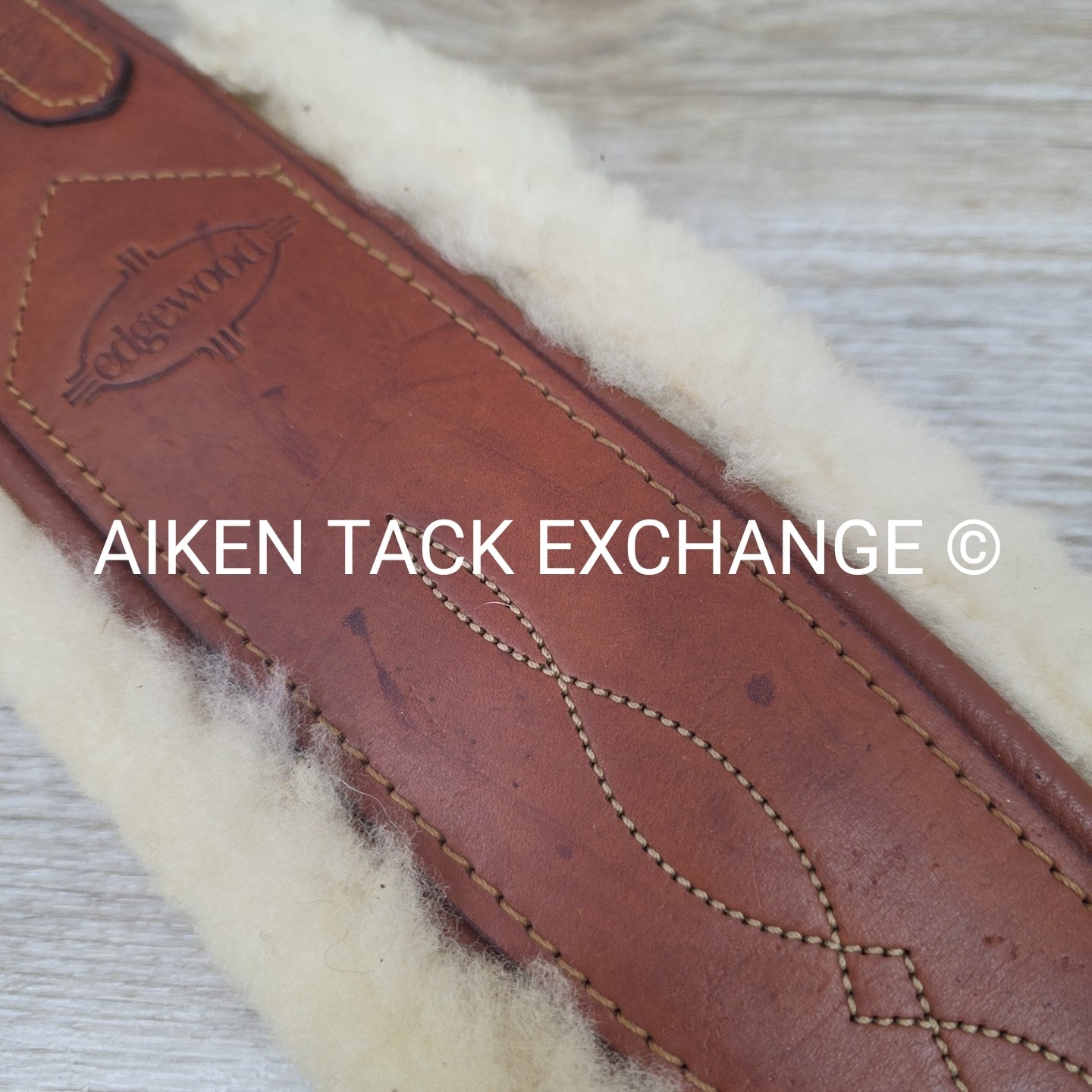 Edgewood Fancy Stitch Velcro Sheepskin Girth with Single End Elastic, Brown, 48"