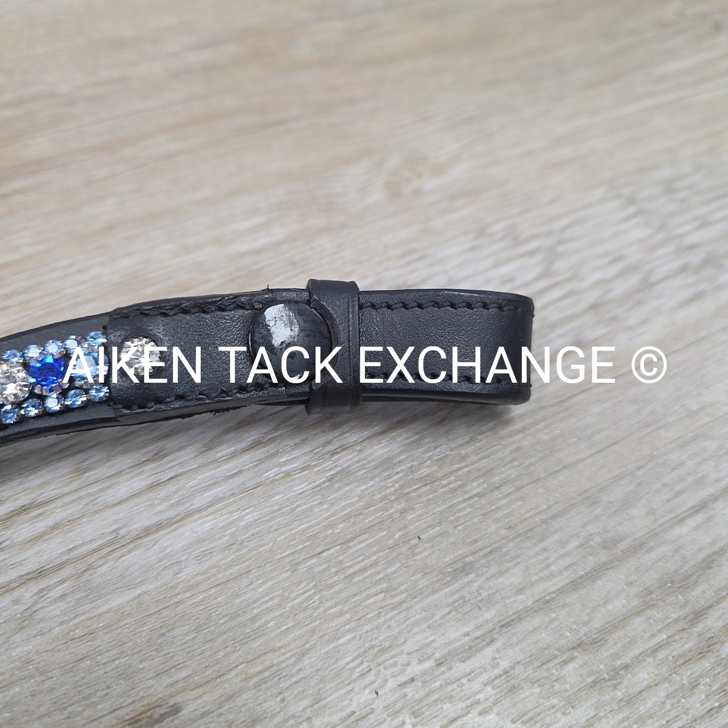 Bling Curved Browband, Black & Blue, 16.5"