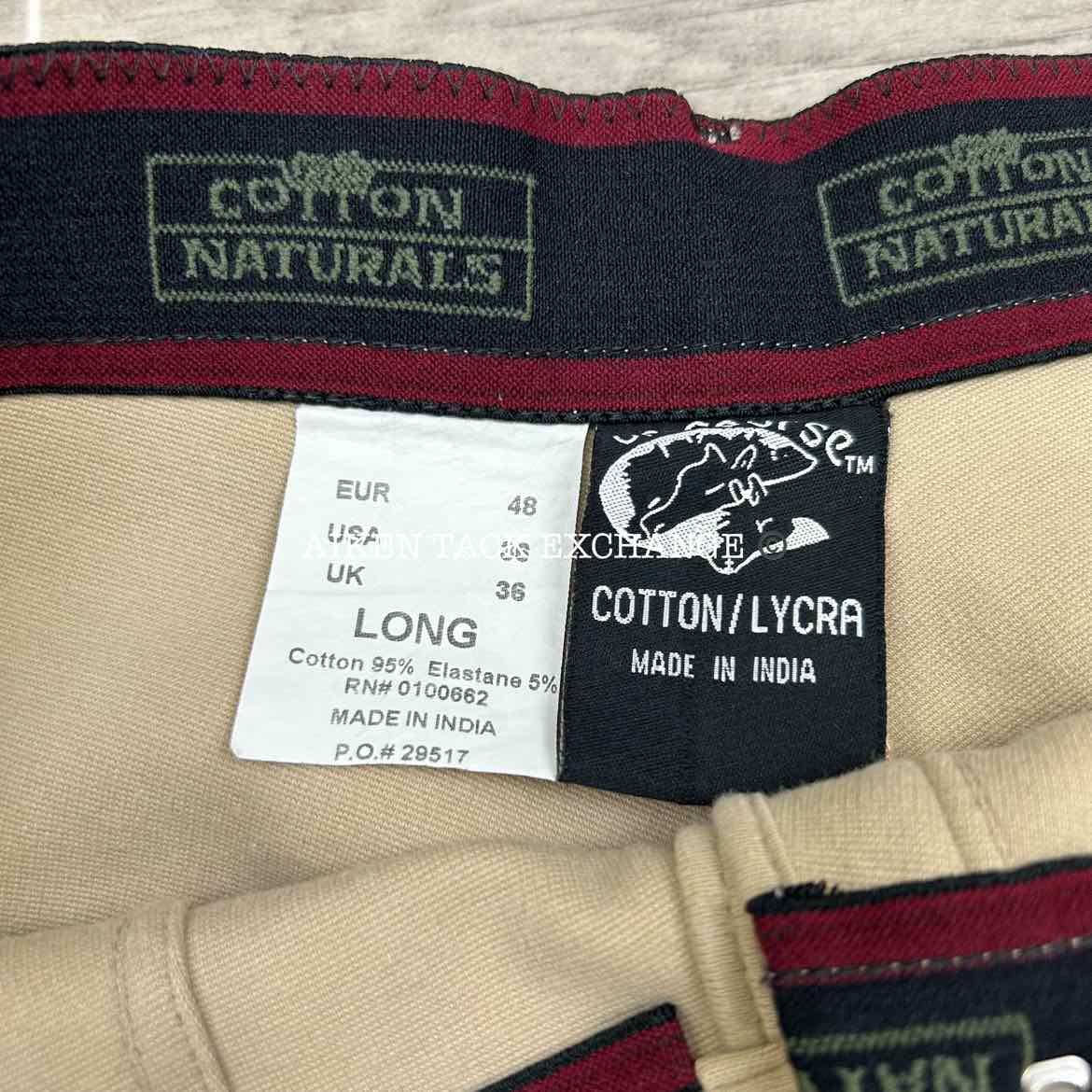 On Course Cotton Naturals Knee Patch Breeches, Size 36 L