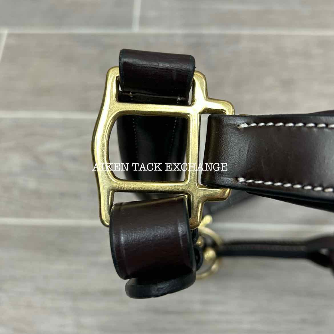 KL Select Black Oak Willow Padded Leather Halter, Brown/Brass, Size Pony
