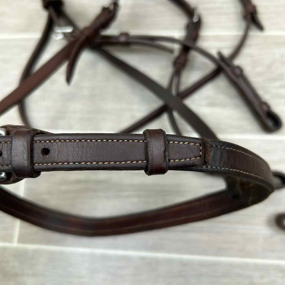 CWD Raised Fancy Stitched Noseband with Matching Laced Reins, Brown, Size Full (