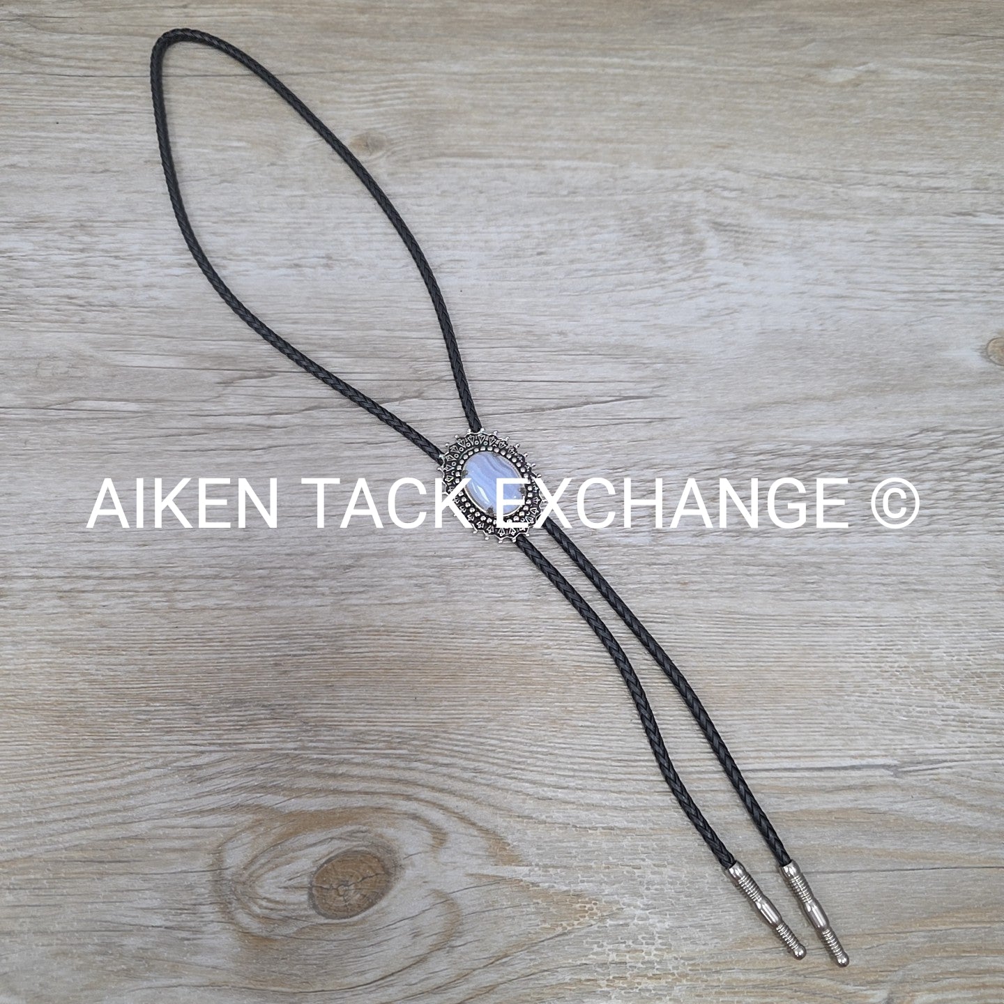 Leather Bolo Tie w/ Grey Gemstone