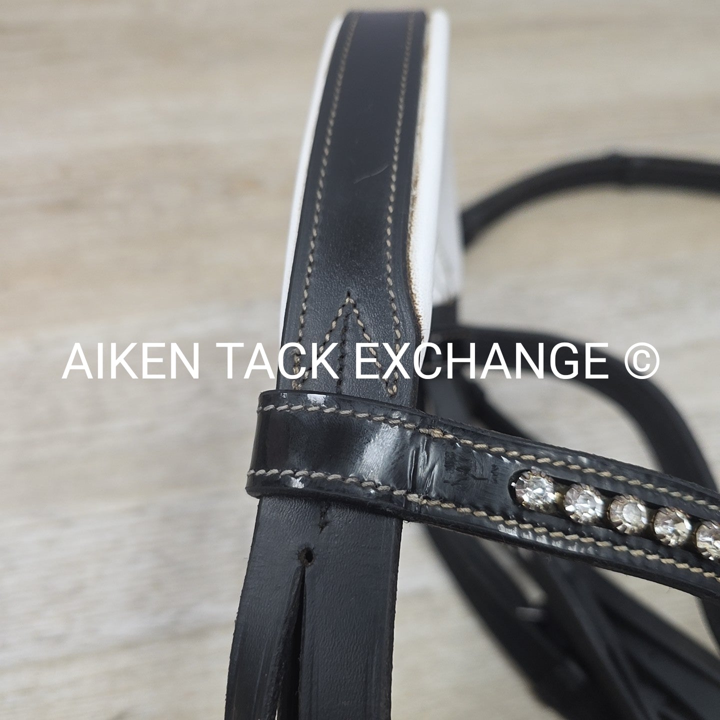 QHP Ahrodite Dressage Bridle with Cotton Web Reins, Black & White, Size Cob