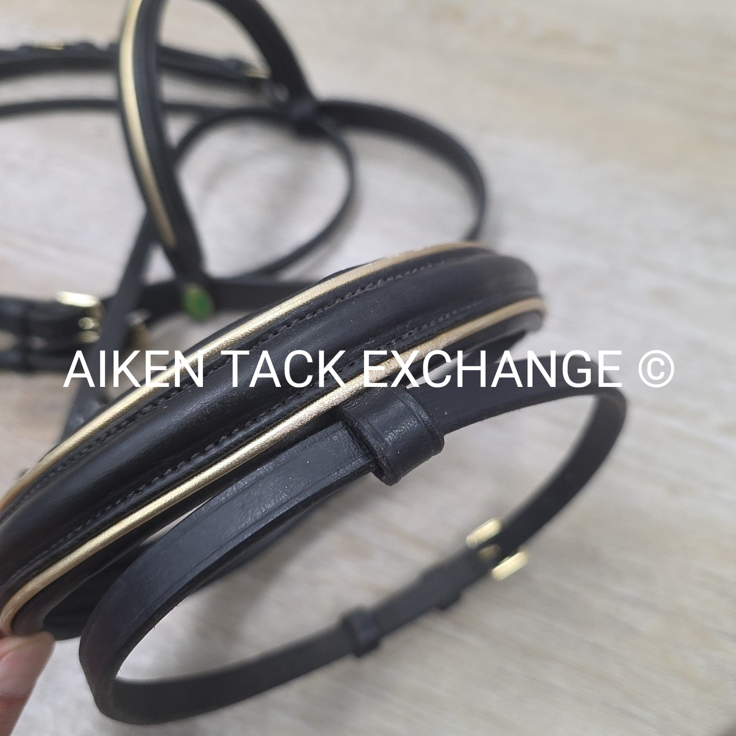 Rhinegold Flash Dressage Bridle with Matching Rubber Reins, Black with Gold, Siz
