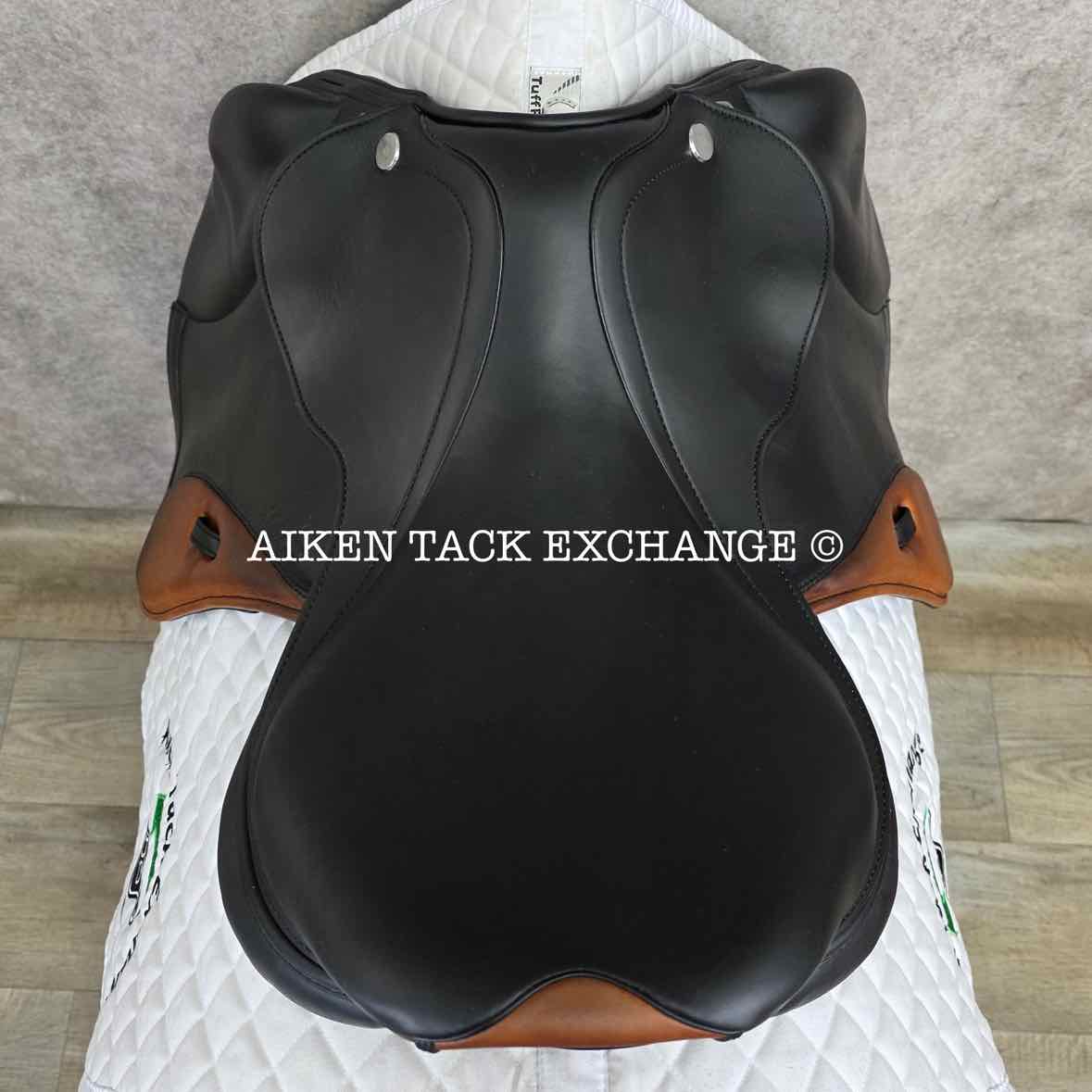 **SOLD** 2024 Prestige Chris Burton K Monoflap Jump Saddle, 17" Seat, 34 Tree -  M/MW, Wool Flocked Panels